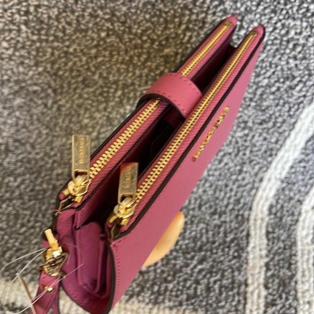 Michael Kors Jet Set Travel Large Double Zip Wristlet Wallet Rosewood Leather - Picture 6 of 16